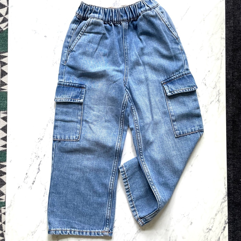 NWOT Zara Boys 4-5T Denim Relaxed /Straight Leg PullOn Cargo Jeans